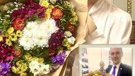 Zuzana Majerová s omluvnou kytkou od Petra Macinky (3.11.2025)