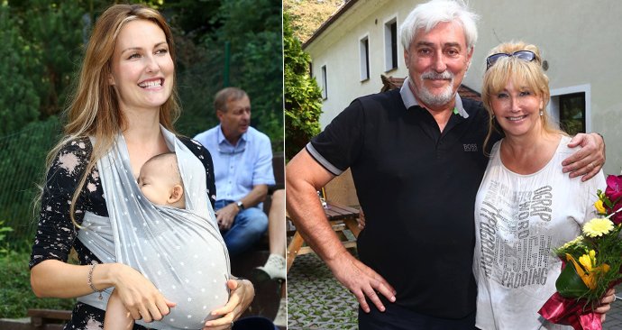 Zuzana Rosáková přišla na tátovu oslavu narozenin se synem v šátku. 
