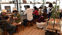 Zákazníci si hrají s ježky v Harry Hedgehog Cafe v Tokiu.