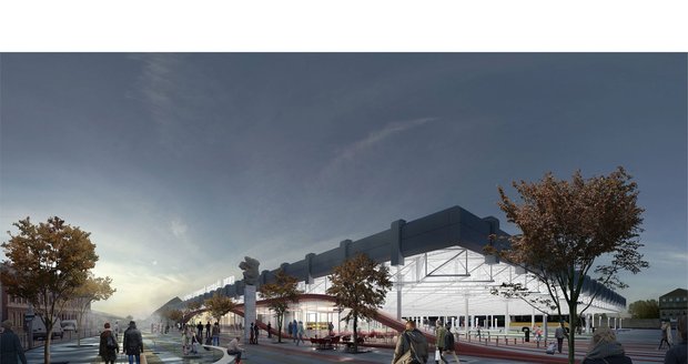 Vizualizace podoby autobusového nádraží Zvonařka na konci roku 2019. Konstrukci zastřešující jednotlivá stanoviště rozzáří tisíce LED světel
