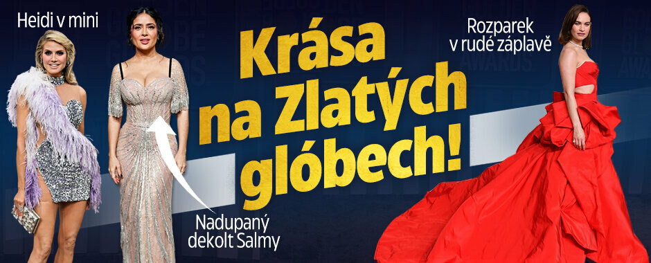 Krása na Zlatých glóbech! Nadupaný dekolt Salmy, Heidi v mini, rozparek v rudé záplavě 